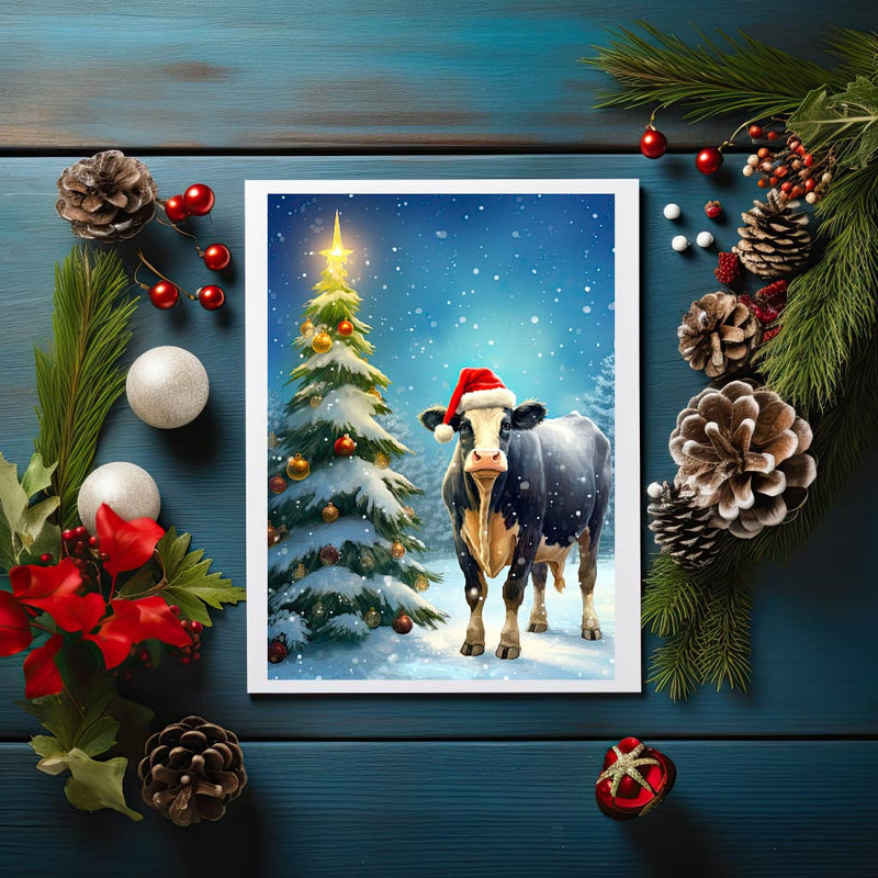 Santa Cow Farm Animal Holiday Christmas Card