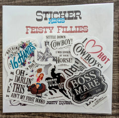 Mini Stickers, Feisty Fillies, Western Horse Rodeo Sticker Set of 10 Mini Stickers