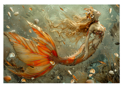 Ethereal Tides: A Mermaid's Golden Melody Greeting Card