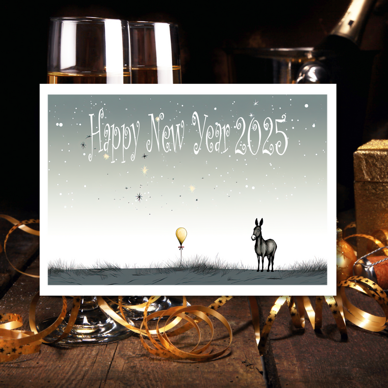 Donkey New Year Celebration Card