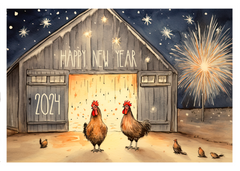 Chicken Farmhouse New Year Celebration Card