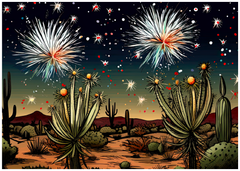 Desert Skyburst: New Year Celebration Art Print