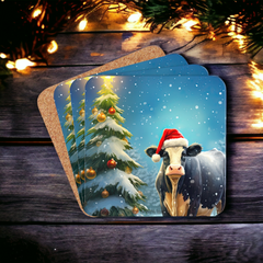 Santa Cow Farm Animal Holiday Christmas Coaster Set
