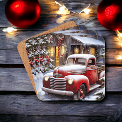 Farm Truck Holiday Christmas Coaster Set