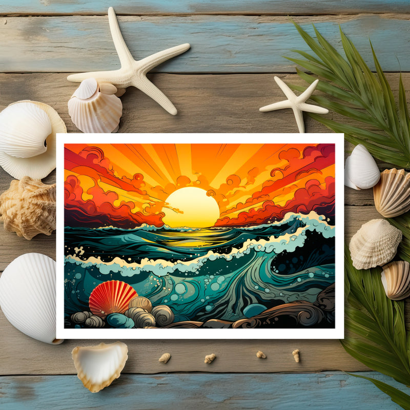 Radiant Dusk on the Seashore Greeting Card