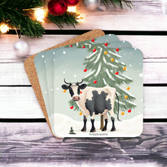 Cow Holiday Christmas Coaster Set