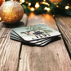 Cow Holiday Christmas Coaster Set