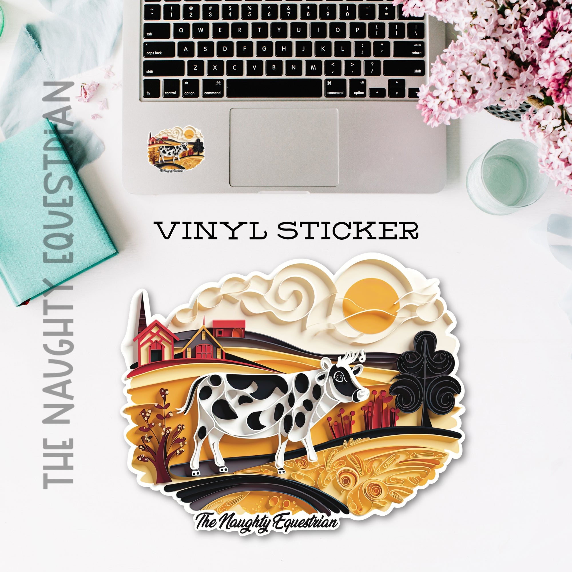 Cute Cow Sticker, Cow Print Aesthetic, Waterproof Sticker, Glossy