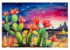 Nocturnal Blooms: Desert at Night Greeting Card