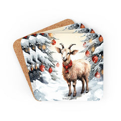 Goat Holiday Christmas Coaster Set