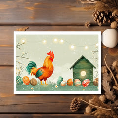 Easter Greeting Card, Easter Egg Greeting Card, Rooster Card, Chicken Celebration Card, Rooster Lover Greeting Card