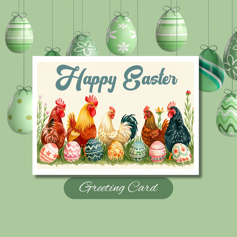 Easter Greeting Card, Chicken Easter Card, Easter Egg Greeting Card, Rooster Lover Greeting Card,