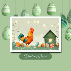 Easter Greeting Card, Easter Egg Greeting Card, Rooster Card, Chicken Celebration Card, Rooster Lover Greeting Card