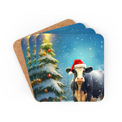 Santa Cow Farm Animal Holiday Christmas Coaster Set