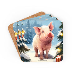 Pig Holiday Lights Christmas Coaster Set
