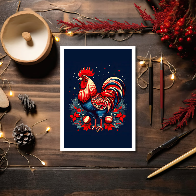 The Naughty Equestrian Wholesale Supplier Colorful Rooster Christmas Card