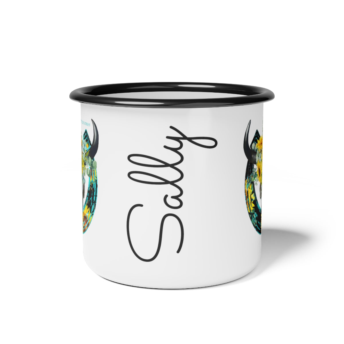 Custom Western Mug, Enamel Skull Coffee Cup